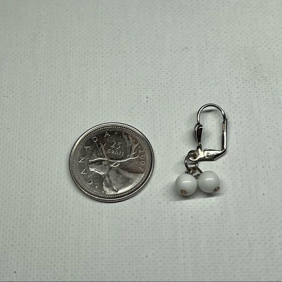 Vintage Silver Tone and White Beaded Drop Leverback Earrings - Picture 6 of 6